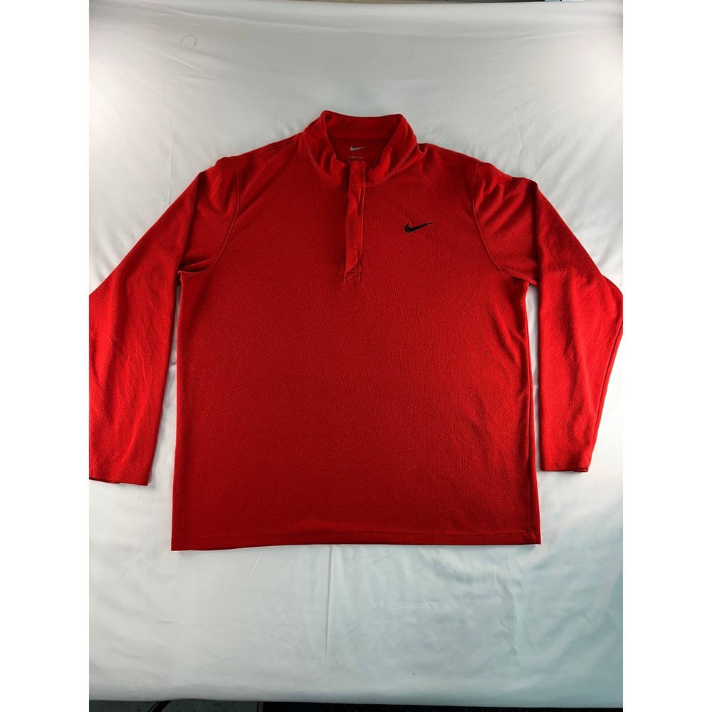 Nike Dri-FIT Mens XL Red Quarter Zip Pullover Athletic Golf Shirt Long Sleeve
